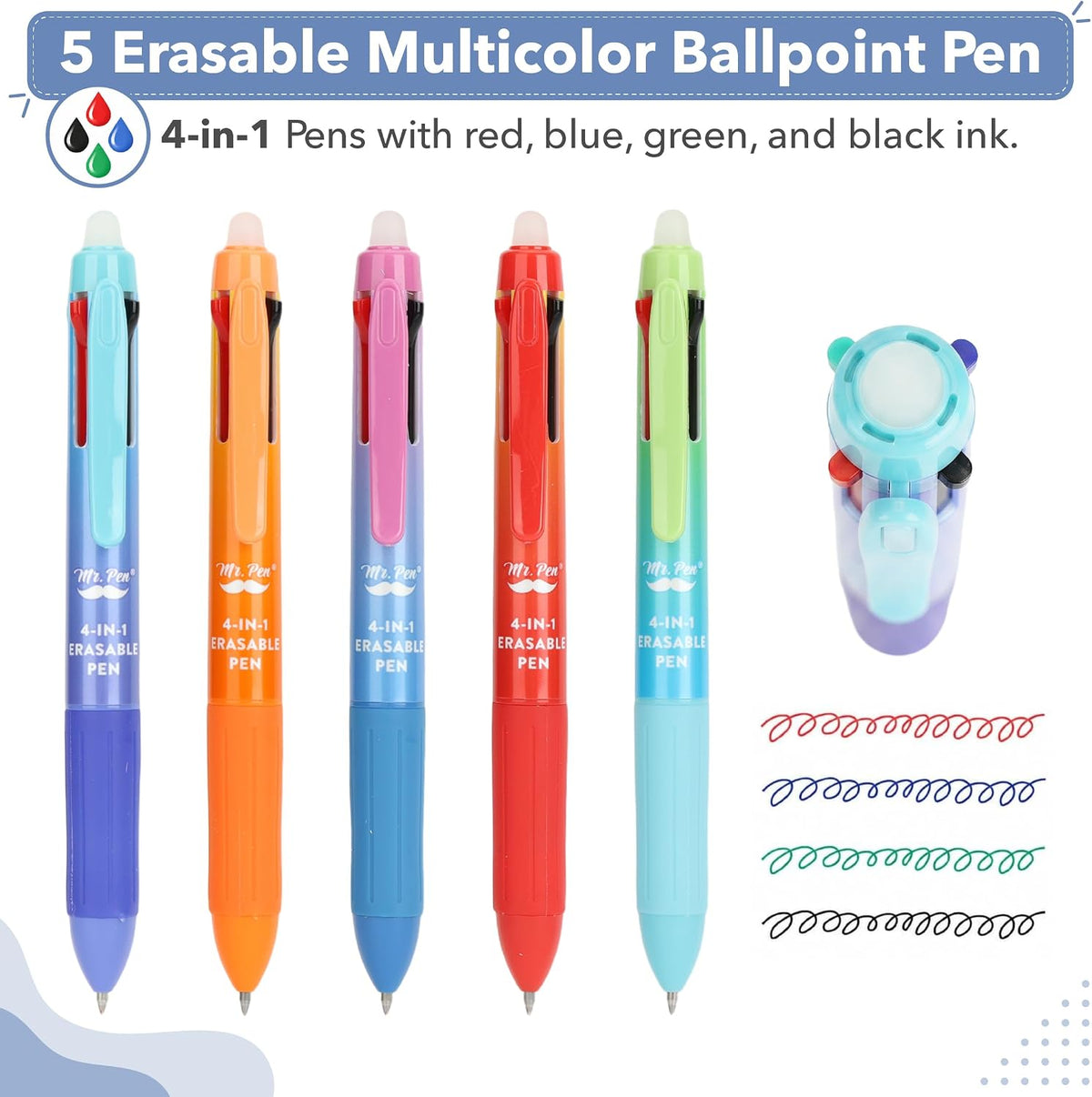 Mr. Pen- Erasable Multicolor Pen, 4-in-1, 5 Pack, Colorful Ink