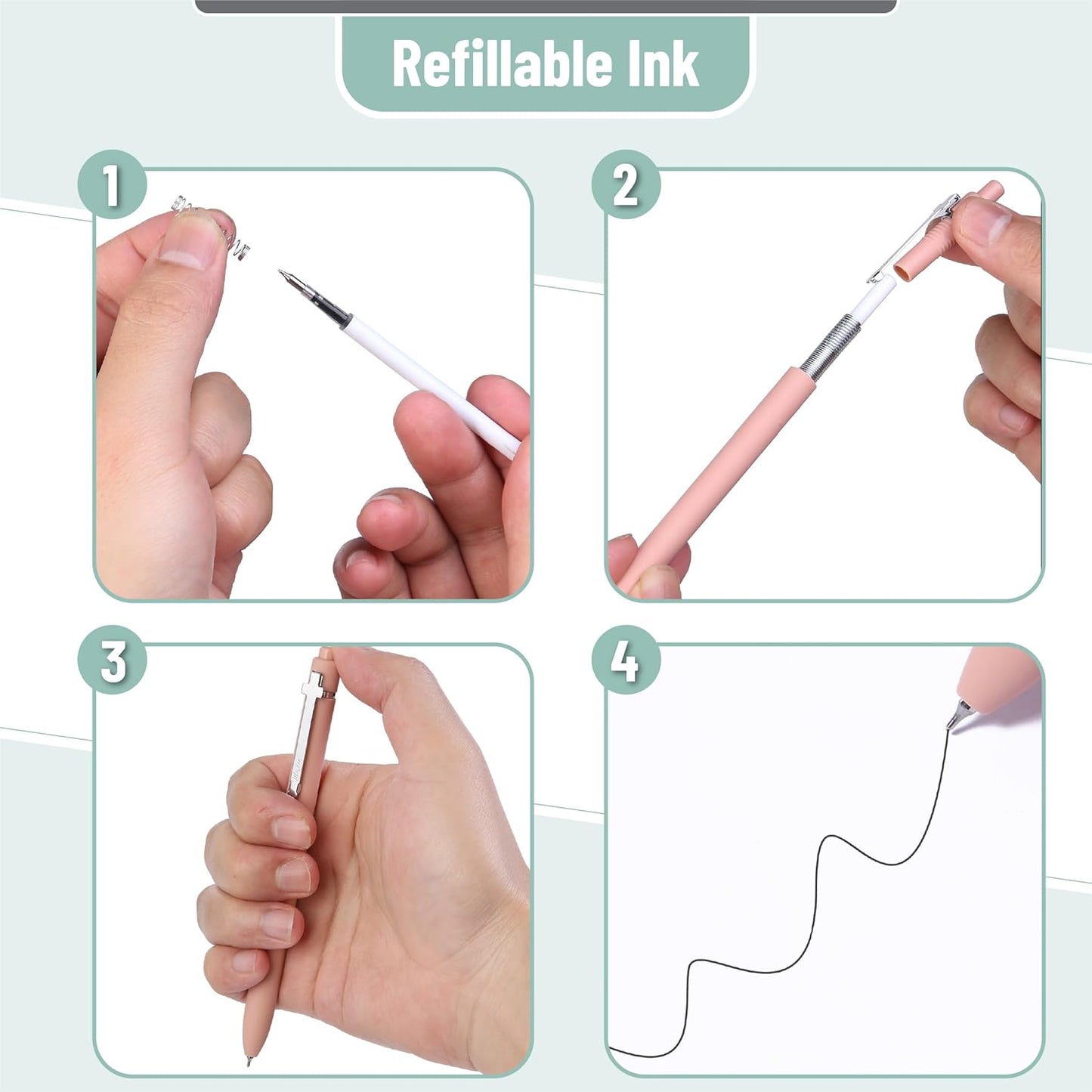 Mr. Pen- Retractable Gel Pens for Journaling, 6 Pack, 0.5 mm Black Ink, Soft Pastel Barrel with Silver Cross Clip