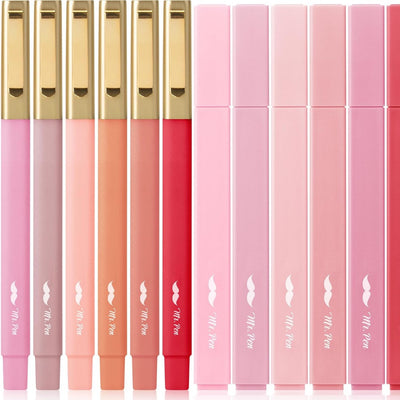 Aesthetic Highlighters and Pens No Bleed, 12 Pack, Shades of Pink, Bible Highlighters No Bleed, Black Ink Bible Pens, Highlighter Pens, No Bleed Highlighters for Bibles, Bible Pens