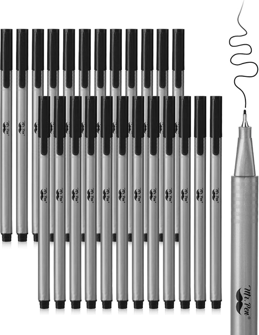 Black Fineliner Pens, 0.4mm Fine Tip, 24 Pack, Rich Ink