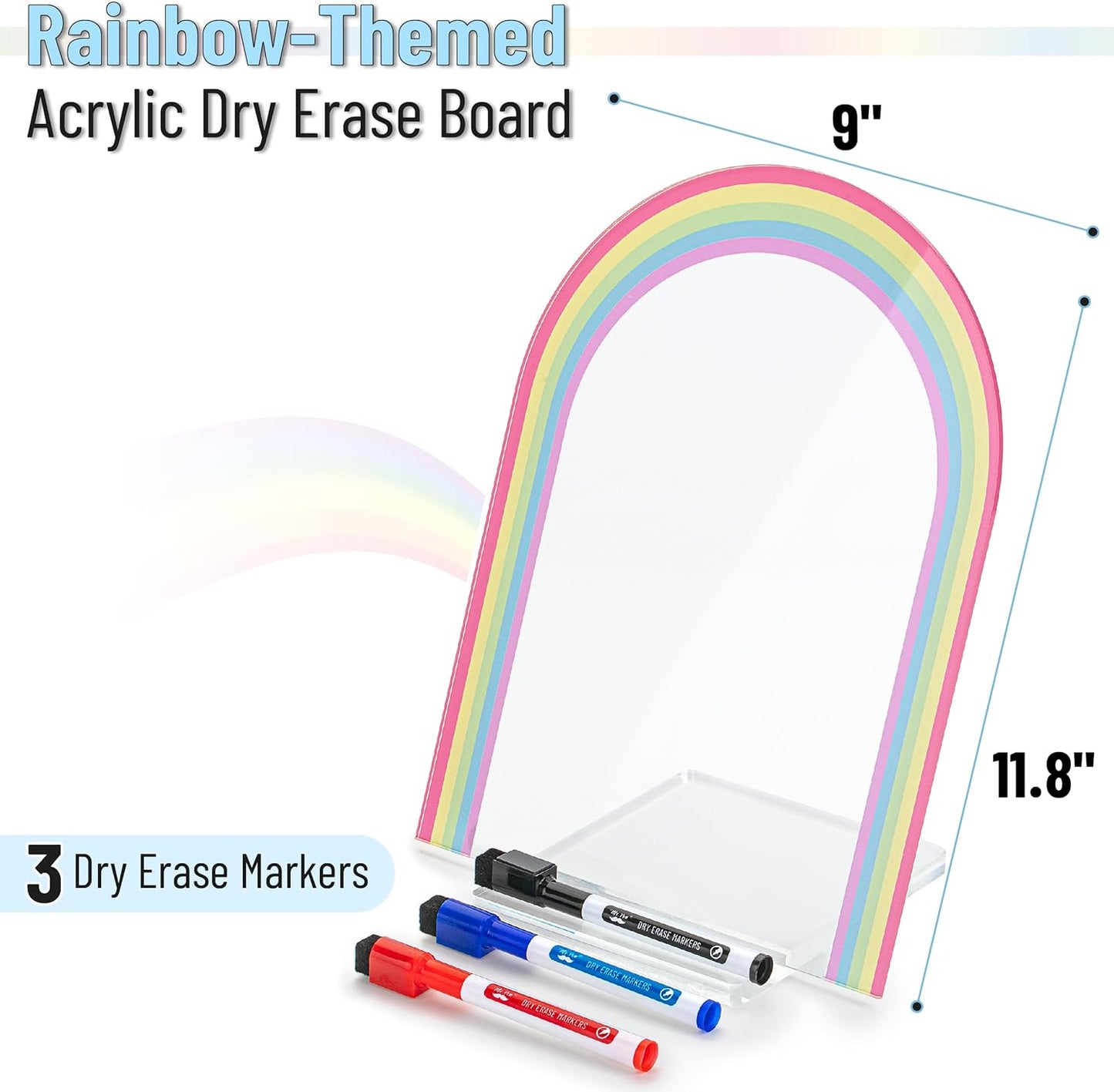 Mr. Pen- Clear Acrylic Board with Stand, 11.8" x 8.9", 3 Markers, Rainbow Theme, Acrylic Board for Desk