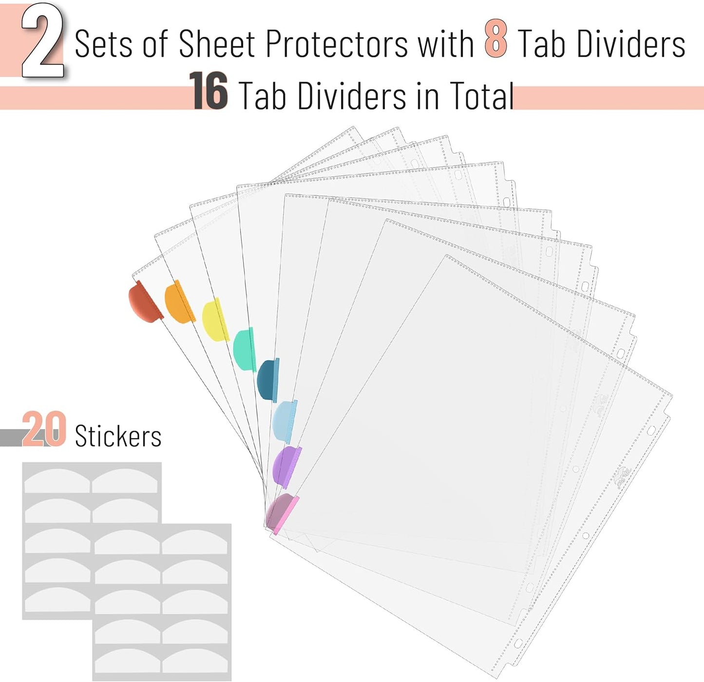 Mr. Pen- Clear Sheet Protectors with Binder Tabs, 8 Tabs, 2 Sets, Clear Binder Sheet Protectors