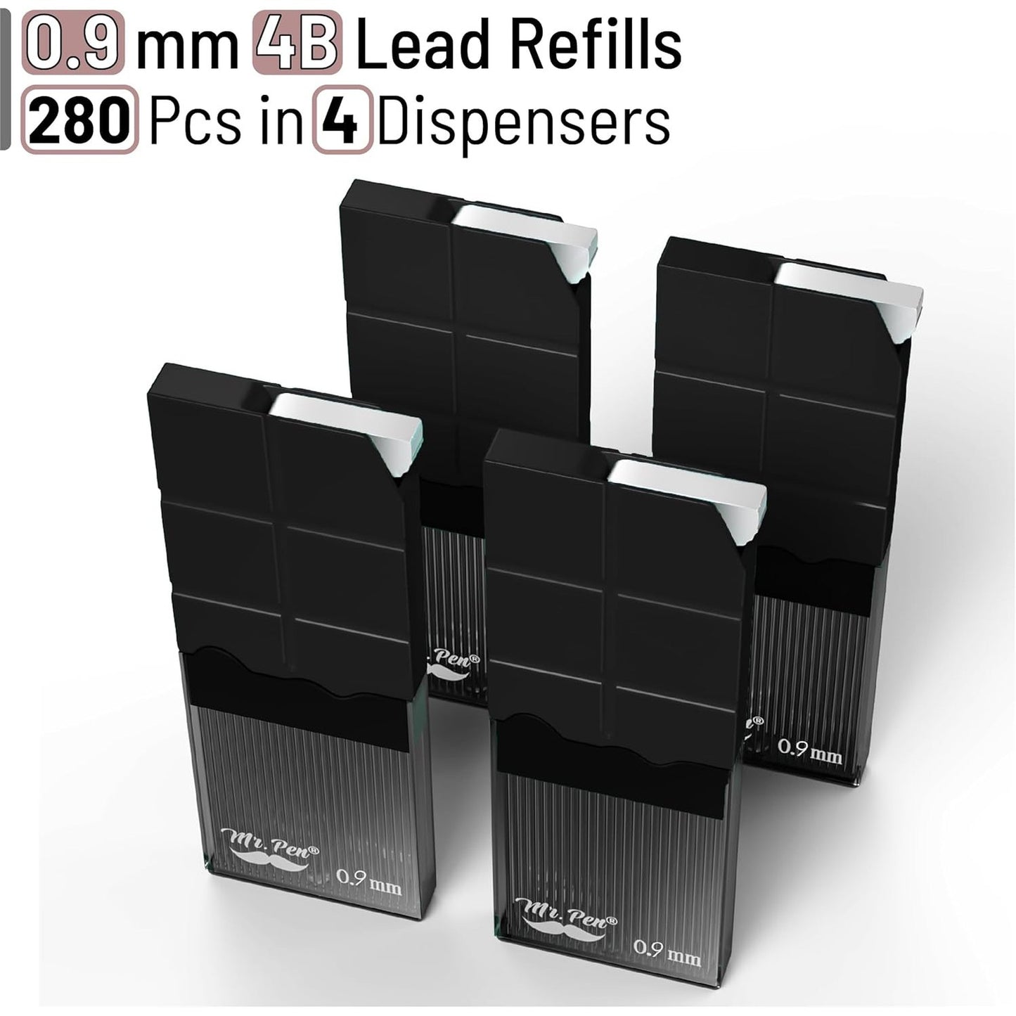 0.9 Mechanical Pencils Lead Refills, 4B, 280 pcs, 4 Pack