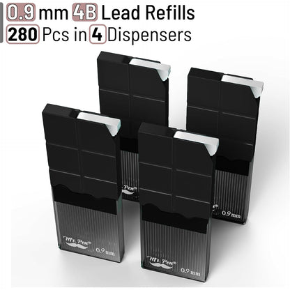 0.9 Mechanical Pencils Lead Refills, 4B, 280 pcs, 4 Pack