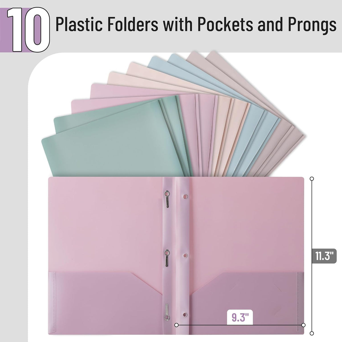 Mr. Pen- Plastic Folders with Pockets and Prongs, 10 Pack, Letter Size, Colorful