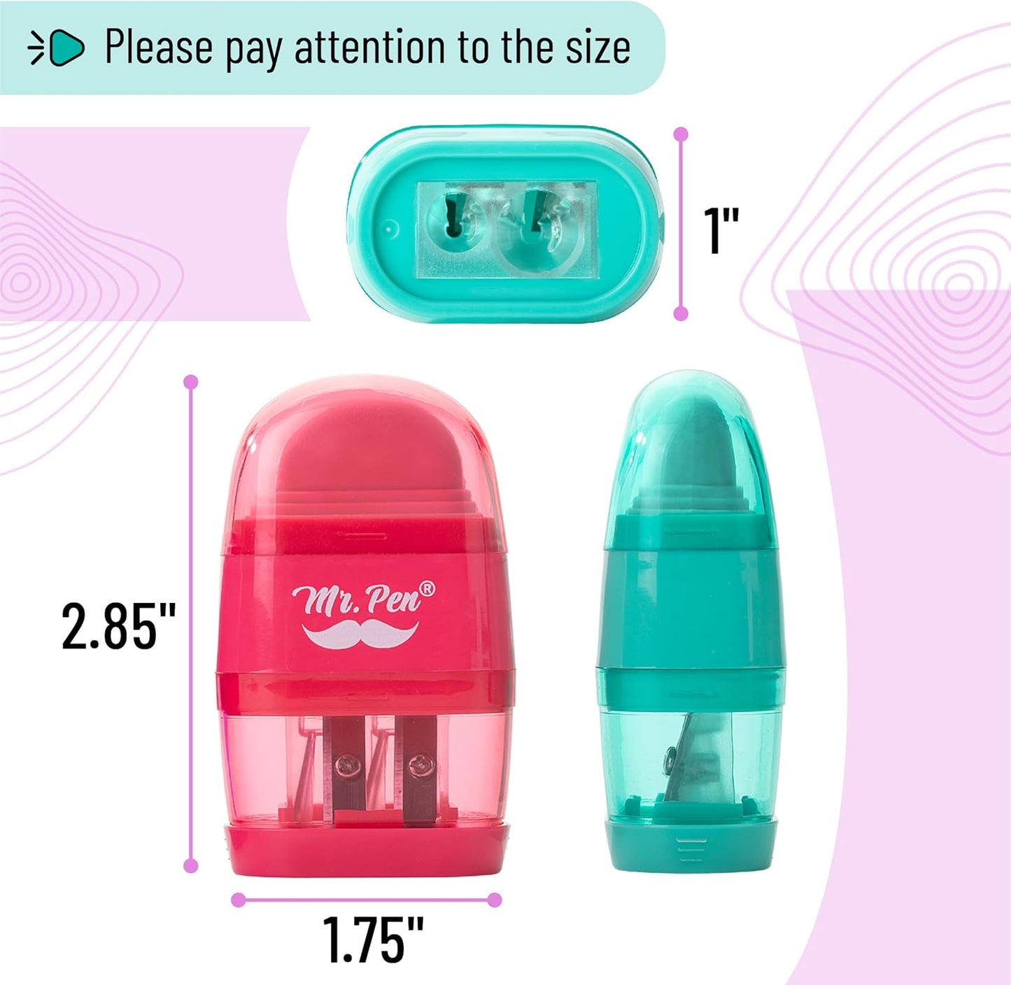 Mr. Pen- Pencil Sharpener & Eraser, 4 Pack, Colorful Erasers, 2 Sharpening Holes, Pencil Sharpeners Manual Pencil Sharpener