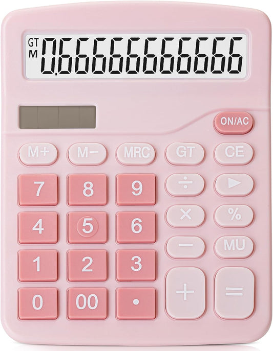 Cute Desktop Calculator, 12-Digit Large Display, Pink, Big Keys