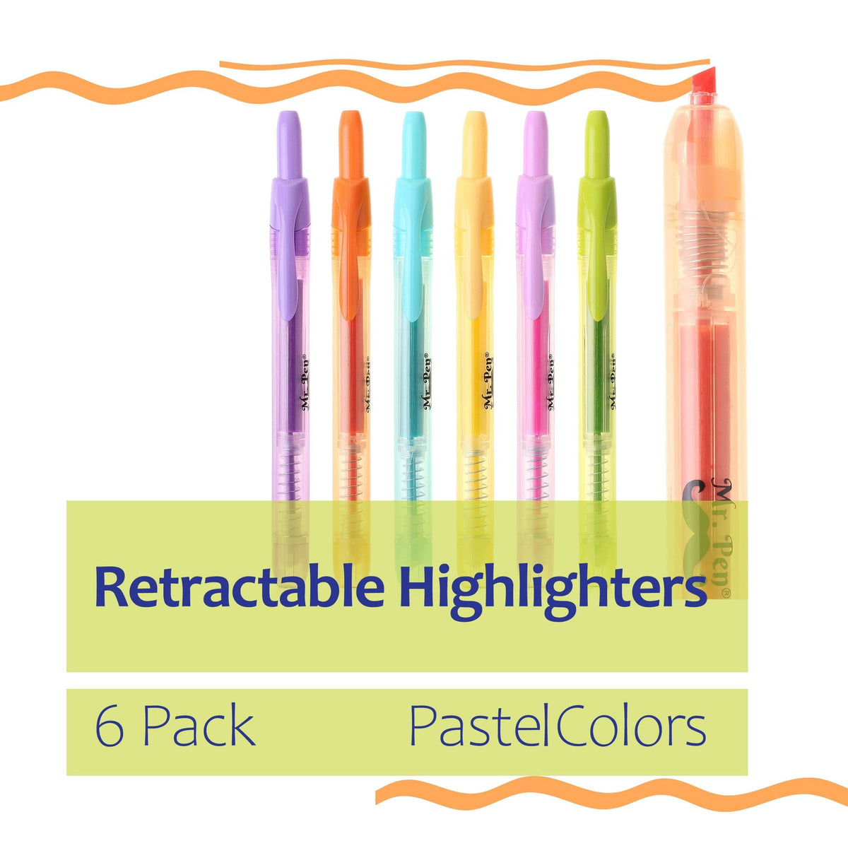 Mr. Pen- Retractable Highlighters, 6 Pack, Bright Colors