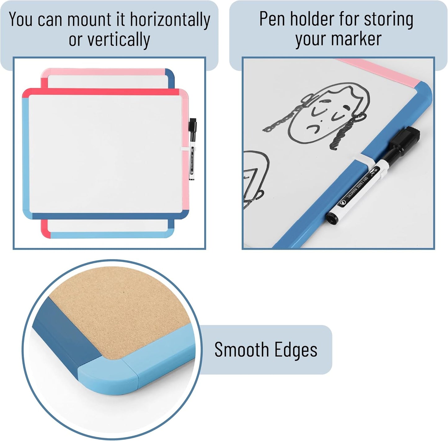 Dry Erase Board, 14" x 11", Colorful Frame, Marker Included