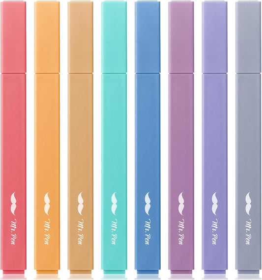 Mr. Pen- Aesthetic Highlighters, 8 Pcs, Chisel Tip, Muted Pastel Color, No Bleed