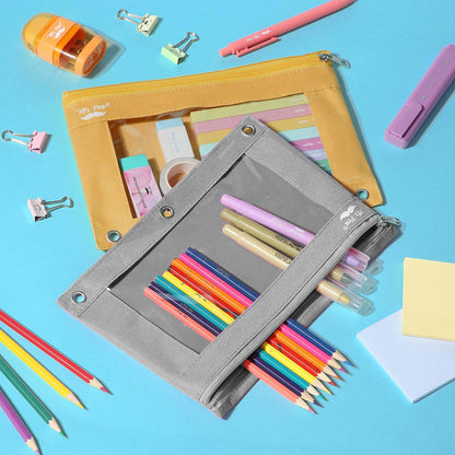 Mr. Pen- Bulk Pencil Pouch for 3 Ring Binder, 36 Pack, Smooth Zipper Clear Window, Large Capacity Pencil Case with 3 Reinforced Grommets for School, Office, Supplies Storage