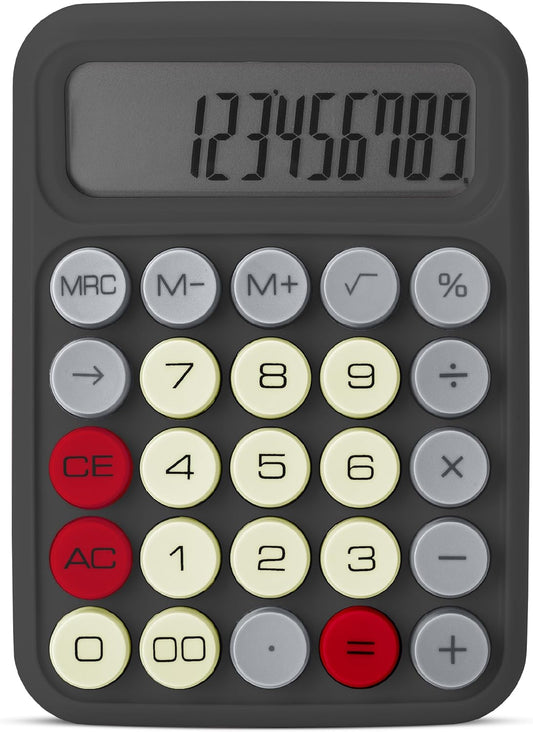 Mechanical Switch Calculator, 12-Digit, Large LCD, Grey, Round Keys