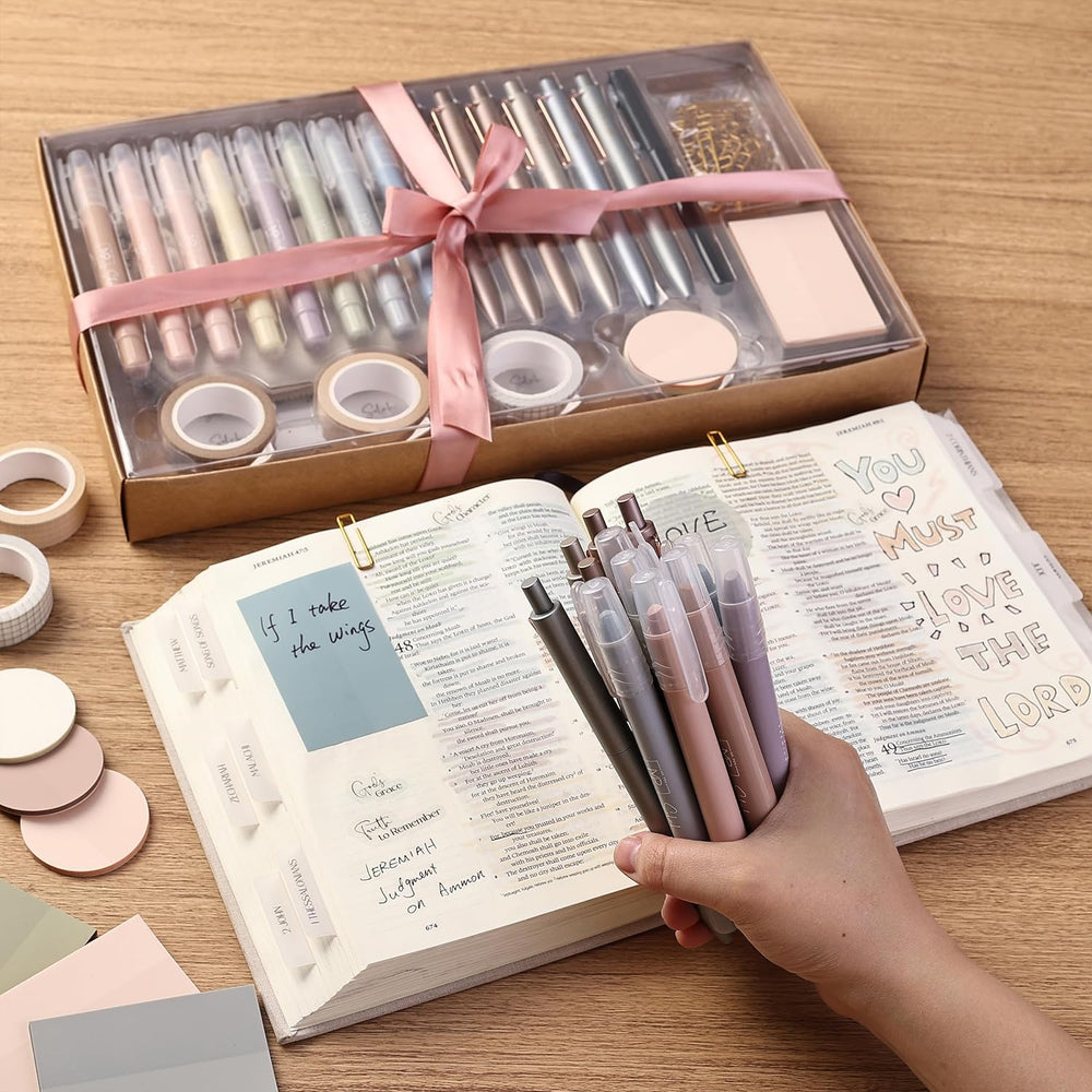 Bible Journaling Set (Selah Collection), Highlighters and Pens No Bleed, Scripture Markers, Washi Tape, Bible Tabs