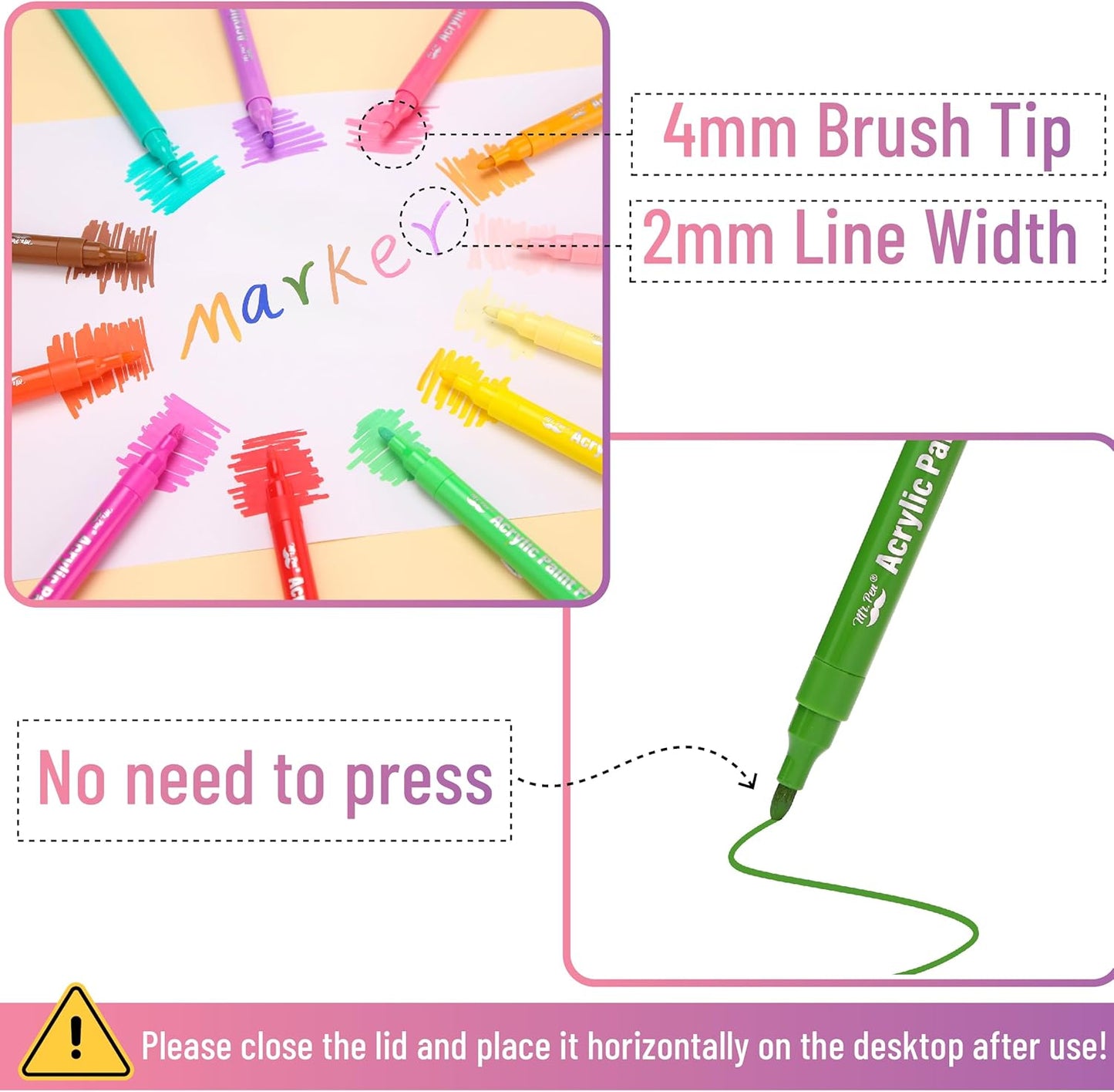 Acrylic Paint Markers 24 Pack, Brush Tip, Water-Based, Colorful