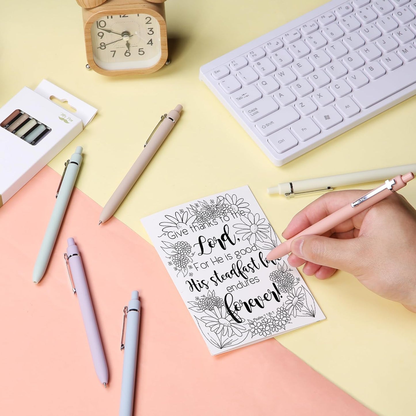 Mr. Pen- Retractable Gel Pens for Journaling, 6 Pack, 0.5 mm Black Ink, Soft Pastel Barrel with Silver Cross Clip