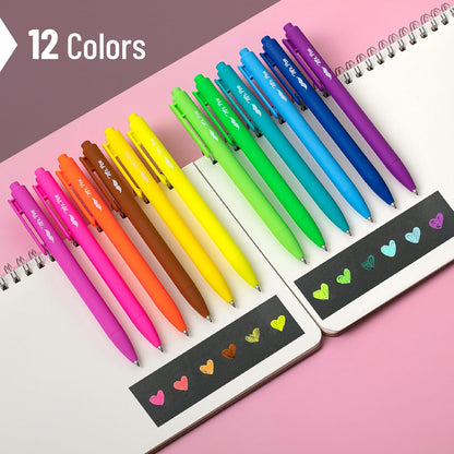 Cute Retractable Gel Pens, 12 Pack, Colored Ink, Fine Point 0.7mm