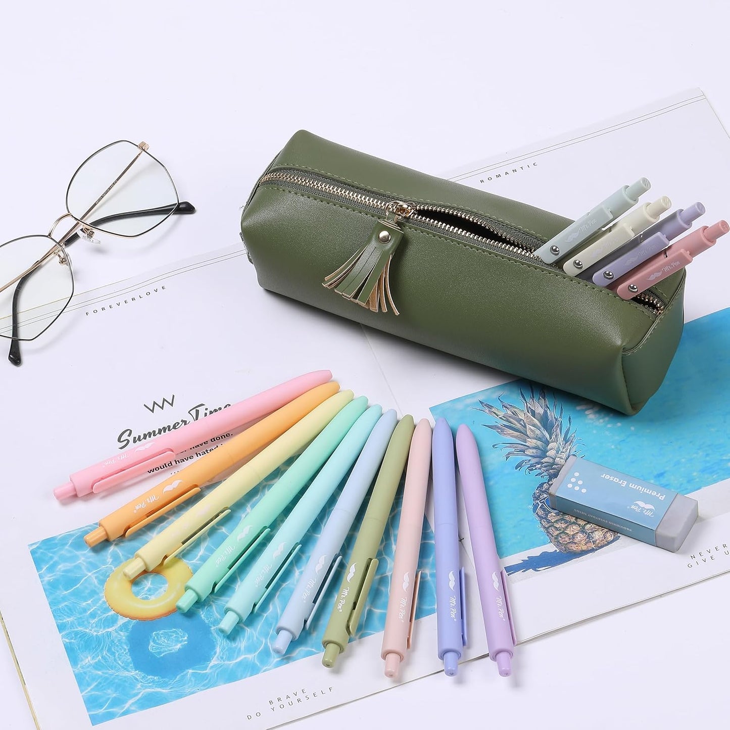 PU Leather Pencil Case, Green, Pencil Case Small Pencil Pouch Aesthetic Pencil Case, Cute Pencil Case Aesthetic, Leather Pencil Pouch Small Pencil Case Cute, Pencil Case for School