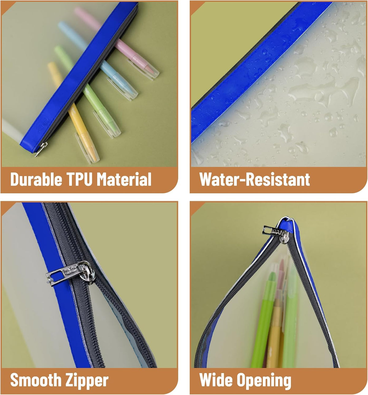 Mr. Pen- Clear Pencil Pouch, 3 Pack, Durable TPU Material, Large Water-Resistant Pencil Bags with Smooth Zipper