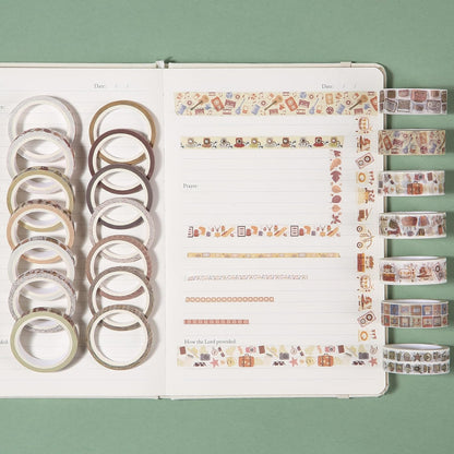 Nostalgic Washi Tape Set, 21 Rolls, Retro Icons, Assorted Widths
