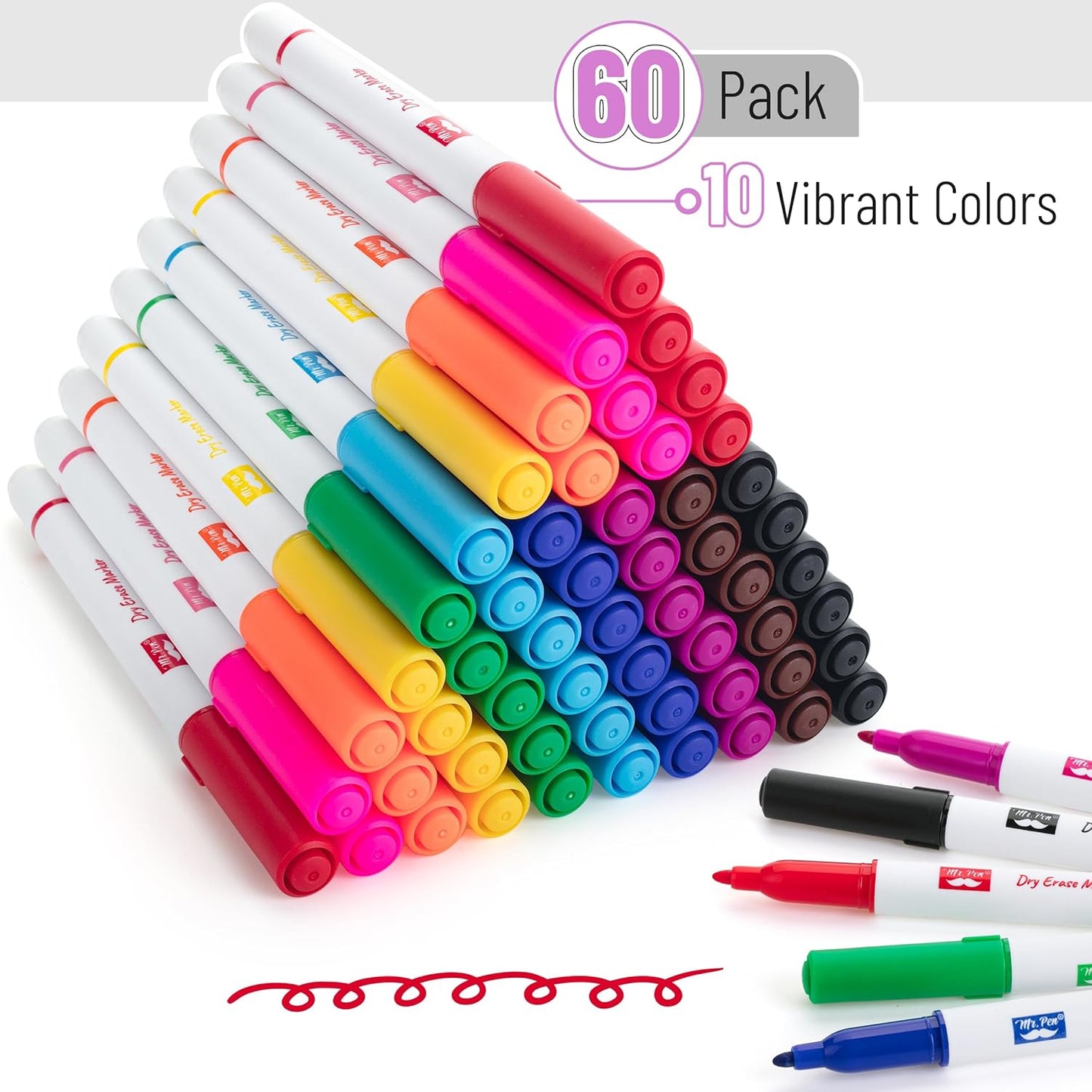 Mr. Pen- Dry Erase Markers Bulk, Fine Tip, 60 Pack, 10 Colors, White Board Markers Dry Erase Bulk Whiteboard Markers