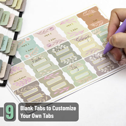 Mr. Pen- Bible Tabs, 75 pcs, Boho Floral, Gold Foil Lettering, Laminated Bible Tabs for Women and Men