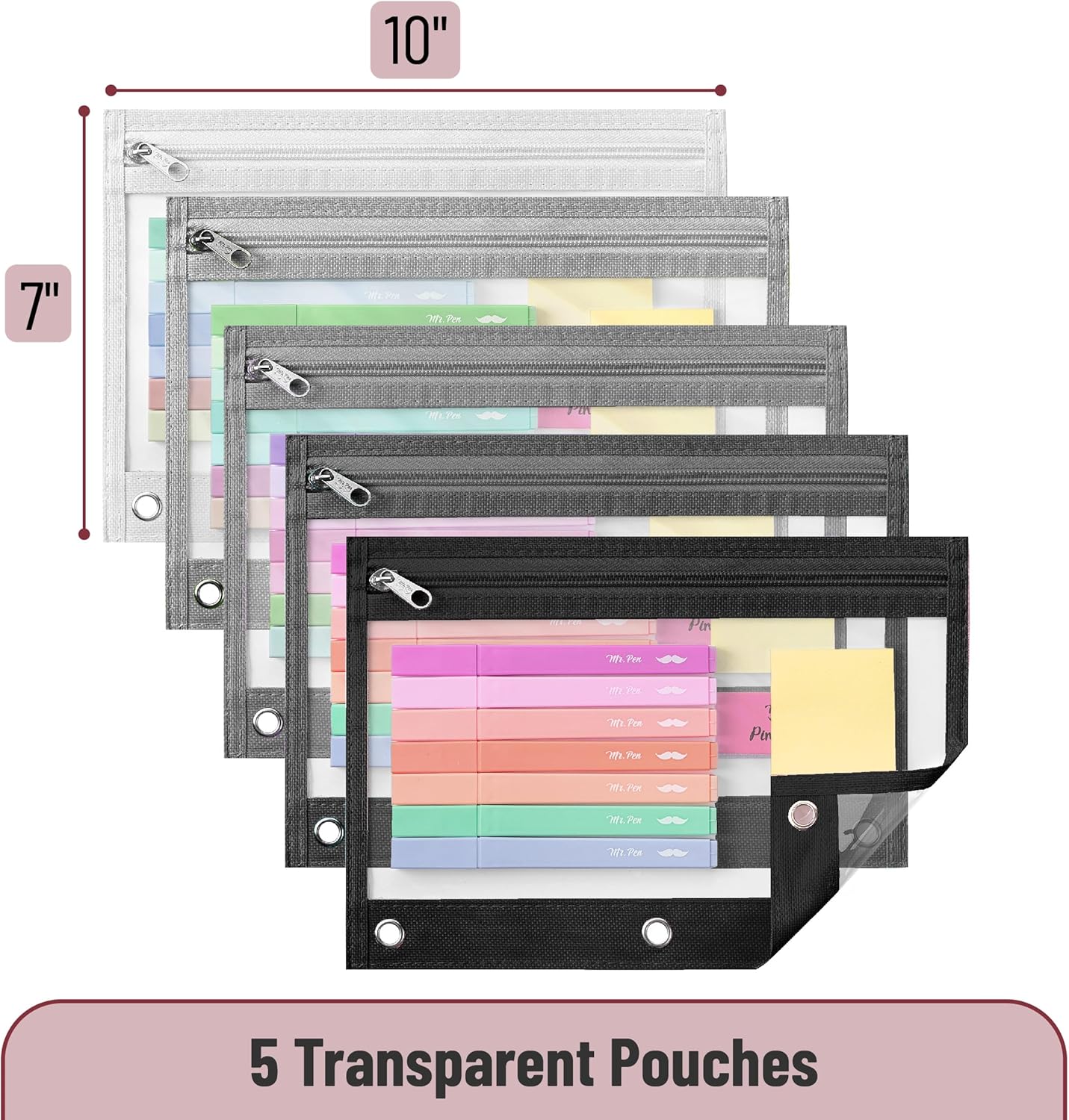 Mr. Pen- Pencil Pouch, 5 Pack, Pencil Pouches with Clear Window on Both Sides