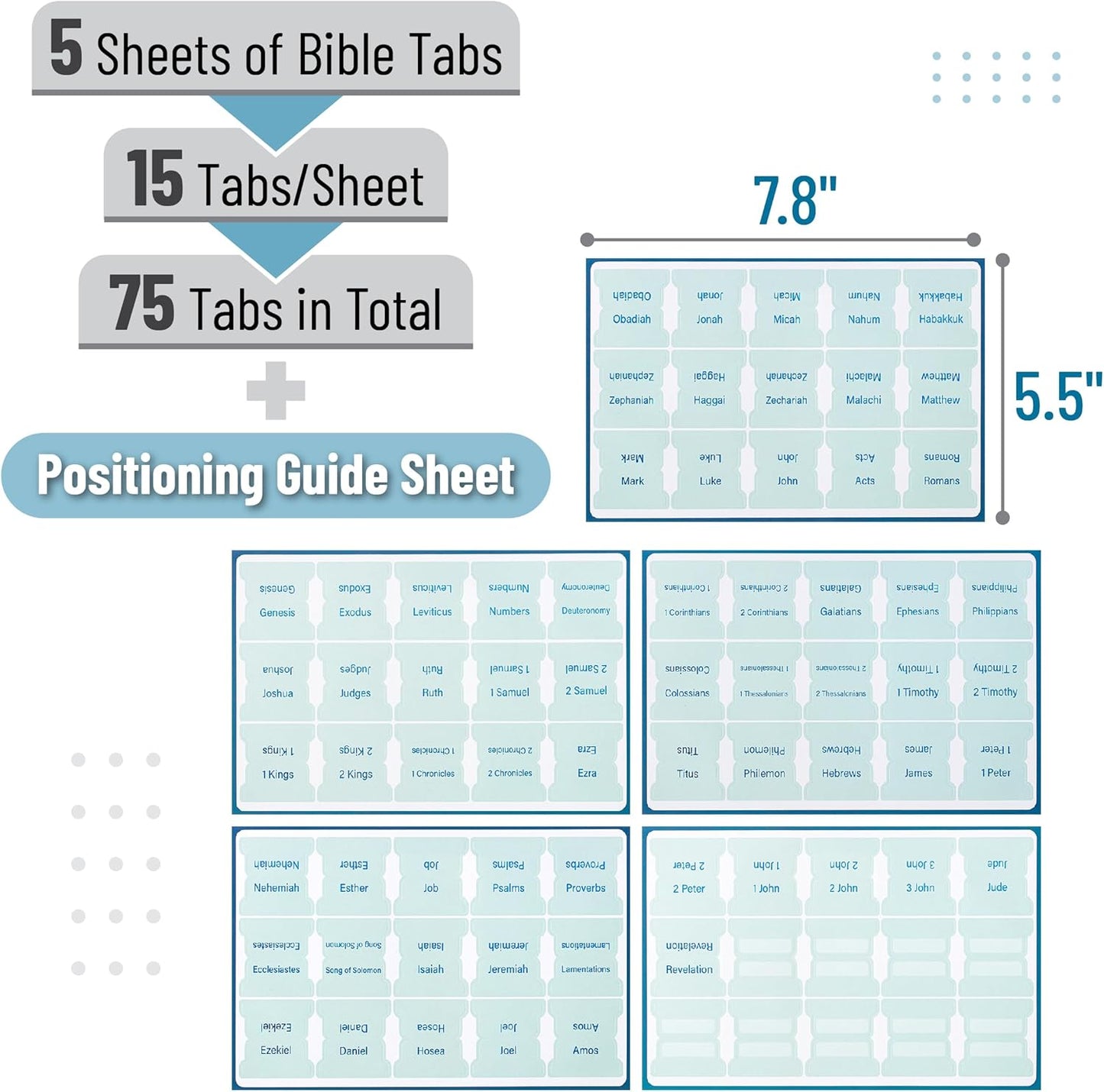 Bible Tabs, 75 Tabs, Light Dusty Blue, Blue Foil Lettering, Laminated Bible Tabs for Women and Men, Mr Pen Bible Tabs for Study Bible Index Tabs, Bible Book Tabs, Bible Labels Tabs