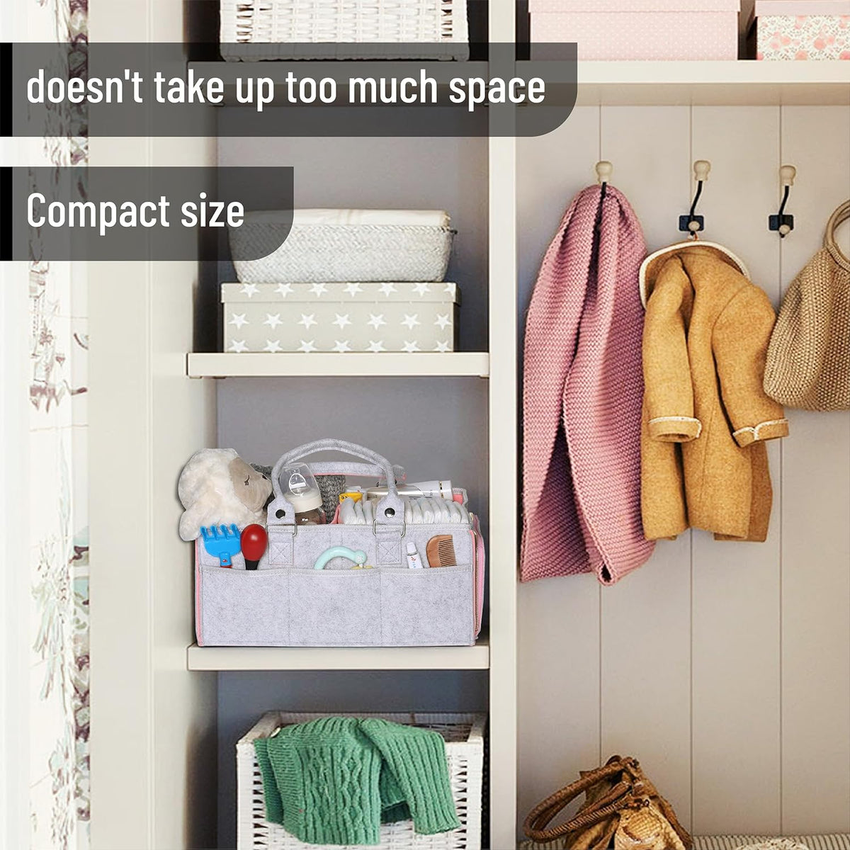 Baby Diaper Caddy Organizer, Pink Inside, Diaper Organizer, Car Diaper Caddy, Baby Caddy Organizer, Portable Diaper Caddy, Diaper Organizer for Changing Table, Baby Organizer for Nursery