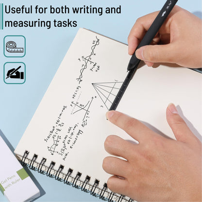Retractable Gel Pens with Ruler, 5 Pack, Black Ink Gel Pens, Gel Pens Fine Point 0.5mm, Retractable Pens, Gel Ink Pens, Aesthetic Pens for Journaling Fine Tip Pens