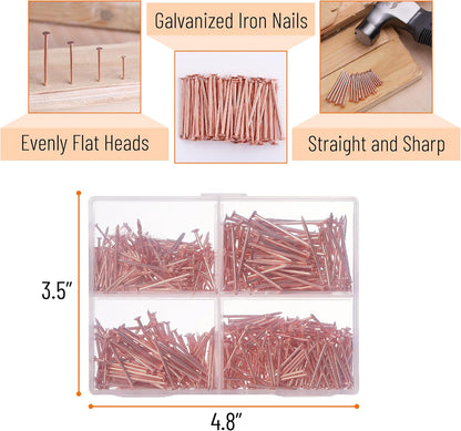 Nail Assortment Kit, 600 Pcs, 4 Sizes, Rose Gold, Small Nails for Hanging Pictures, Finishing Nails, Wall Nails for Hanging, Pin Nails, Hardware Nails, Assorted Nails, Galvanized Nails