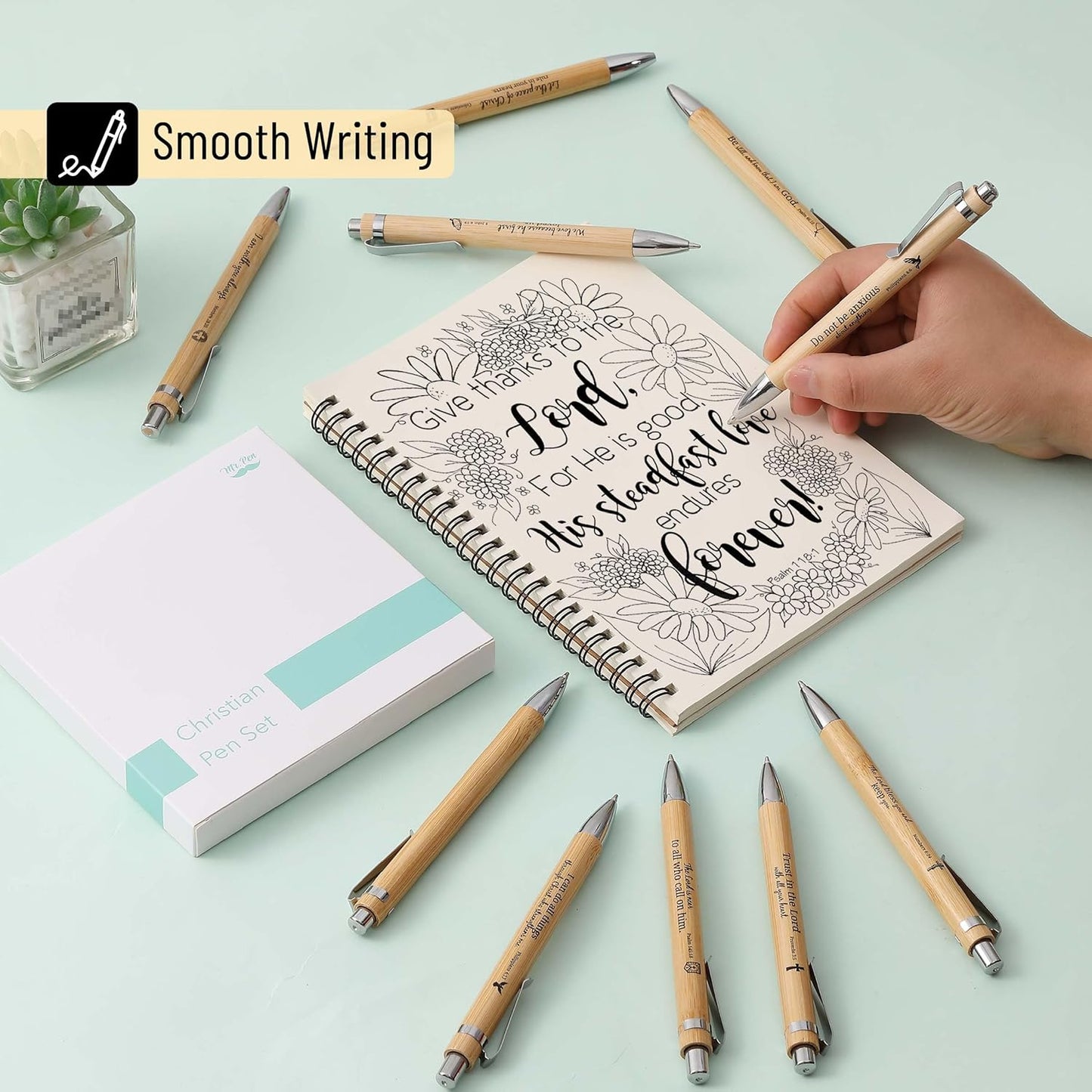 Mr. Pen- Bible Verse Pens, 50 Pack, Retractable Bamboo Pen, Black Ink, Christian Pens for Women Men