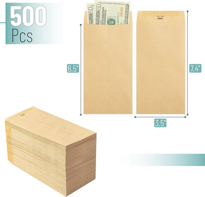 Mr. Pen- Money Envelopes for Cash, 6.5" x 3.5", 500 Pack, Bulk Brown Kraft Paper