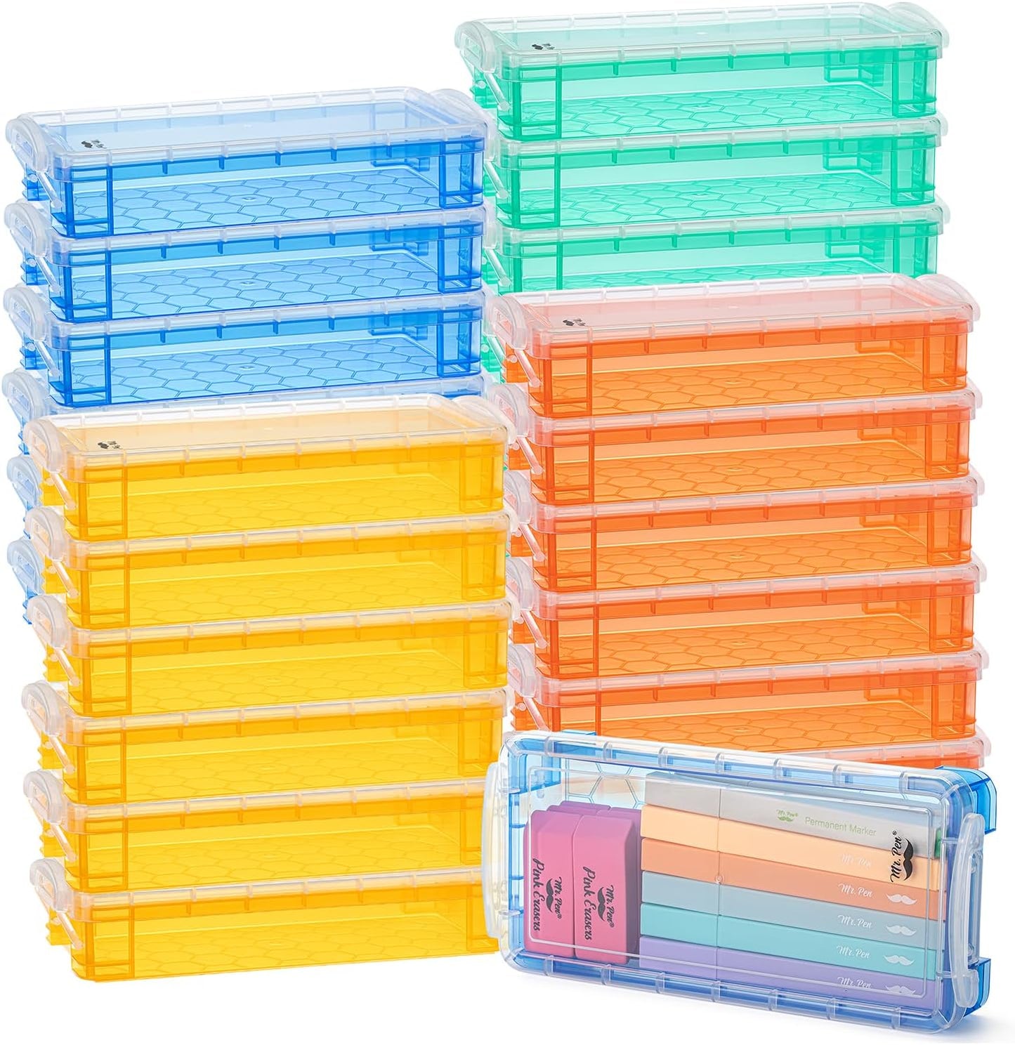 Mr. Pen- Pencil Box, 24 Pack, Assorted Colors, Plastic Pencil Box Case, Pencil Case, Crayon Box