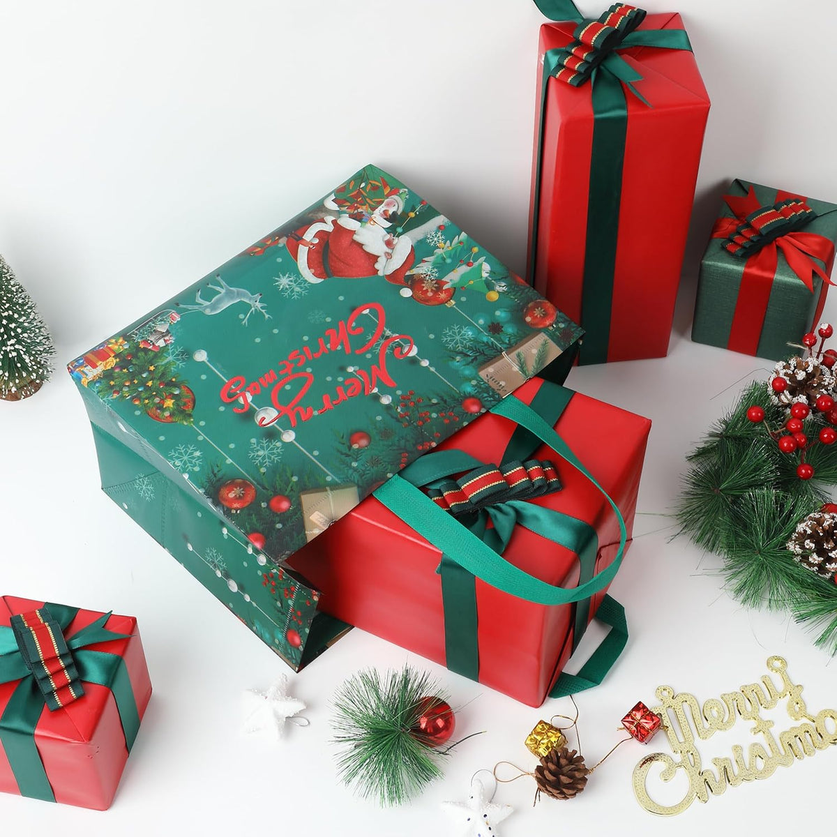 Mr. Pen- Reusable Christmas Gift Bags, 12 pcs, 12 Styles, Xmas Gift Bags Christmas Tote Bags with Handles