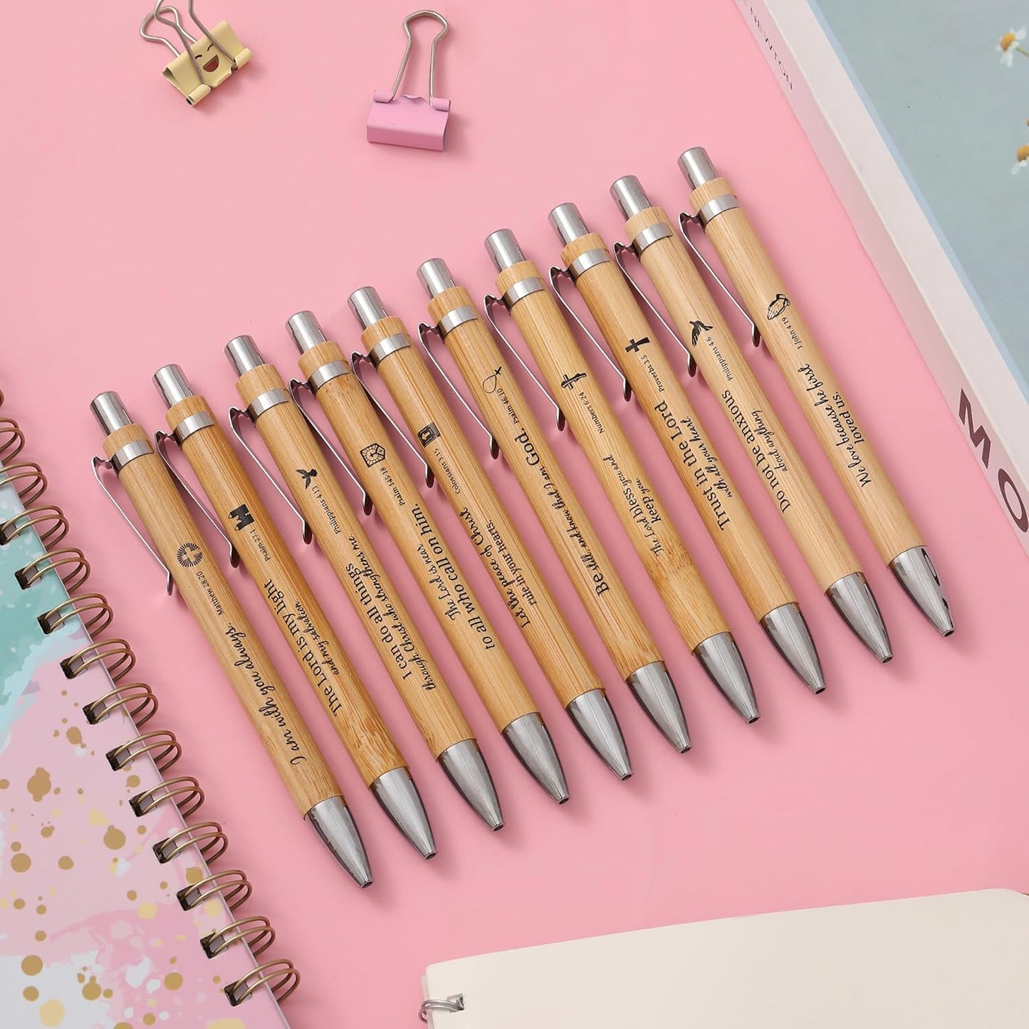 Mr. Pen- Bible Verse Pens, 50 Pack, Retractable Bamboo Pen, Black Ink, Christian Pens for Women Men