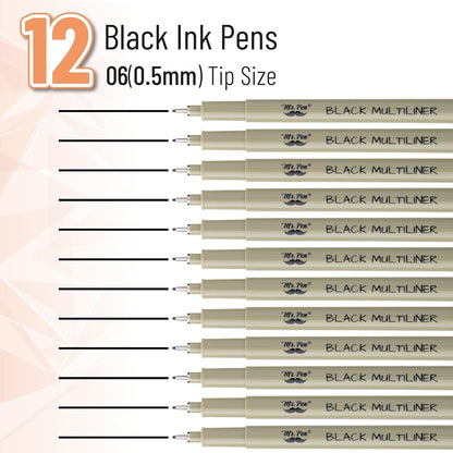 Mr. Pen- Drawing Pens for Artists, 0.5mm, 12 Pack, Black Artist pens, Micro Pens for Drawing, Ink Pens for Drawing