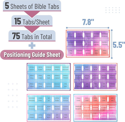 Bible Tabs, 75 Tabs, Colorful, Laminated Bible Tabs for Women and Men, Bible Tabs for Study Bible, Bible Index Tabs, Bible Book Tabs, Bible Labels Tabs, Bible Tabs