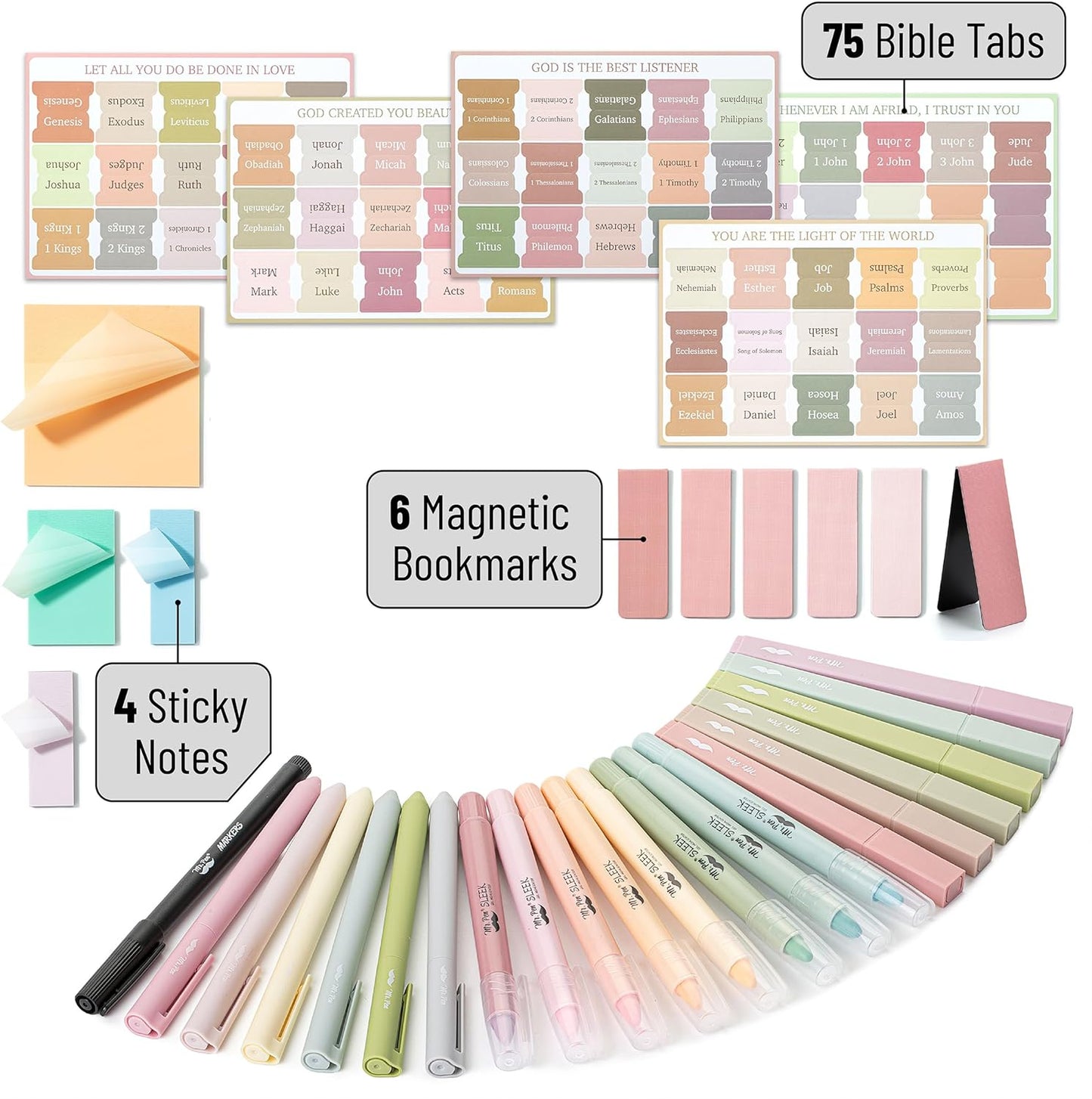 Bible Journaling Kit, Bible Highlighters and Pens No Bleed, Bible Highlighter, Transparent Sticky Notes, Bible Tabs, Magnetic Bookmarks, Aesthetic Highlighters, Clear Sticky Notes