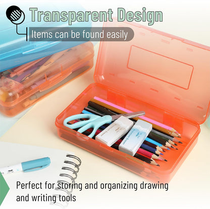 Mr. Pen- Clear Pencil Boxes, 2 Pack, Dark Grey and Red, Snap-Tight Lid, Plastic Pencil Box Organizer