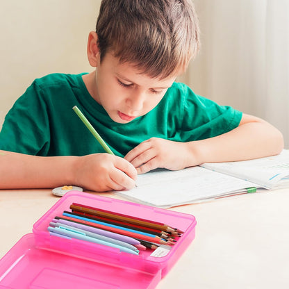 Mr. Pen- Clear Pencil Boxes, 7.9"x4.5"x2.4", 2 Pack, Pink and Turquoise, Snap-Tight Lid, Plastic Pencil Box Organizer