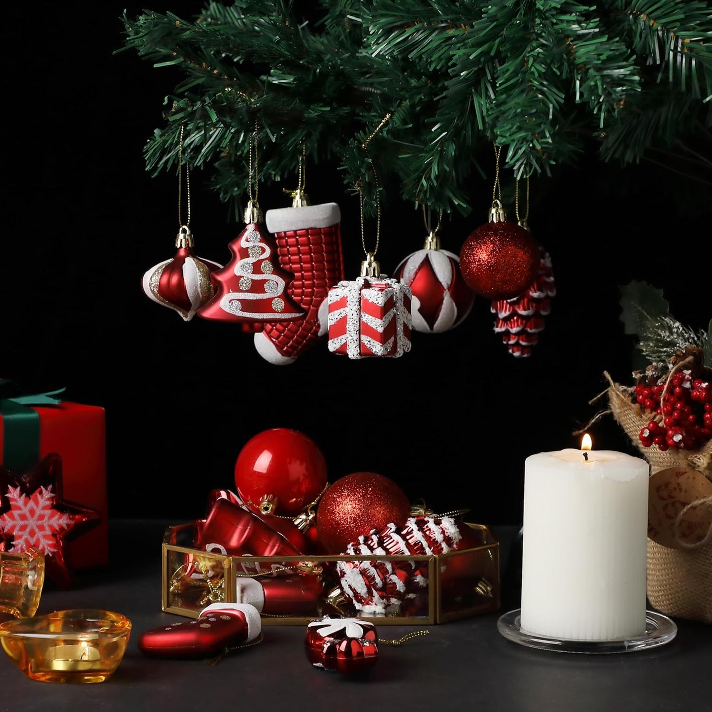 Mr. Pen- Assorted Christmas Ball Ornaments Set, 77 pcs, Red Christmas Ornaments Set, Shatterproof Christmas Ornaments