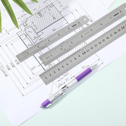 Stainless Steel Rulers Set, 3 Pack, 6” 8” 12”, Thin Metal
