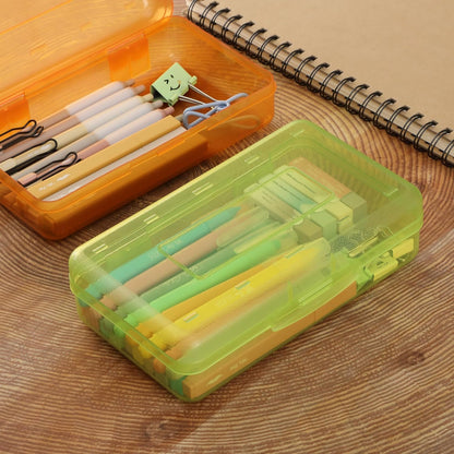 Mr. Pen- Pencil Box, 2 Pack, Green & Orange, Plastic Pencil Box Case, Pencil Case, Crayon Box