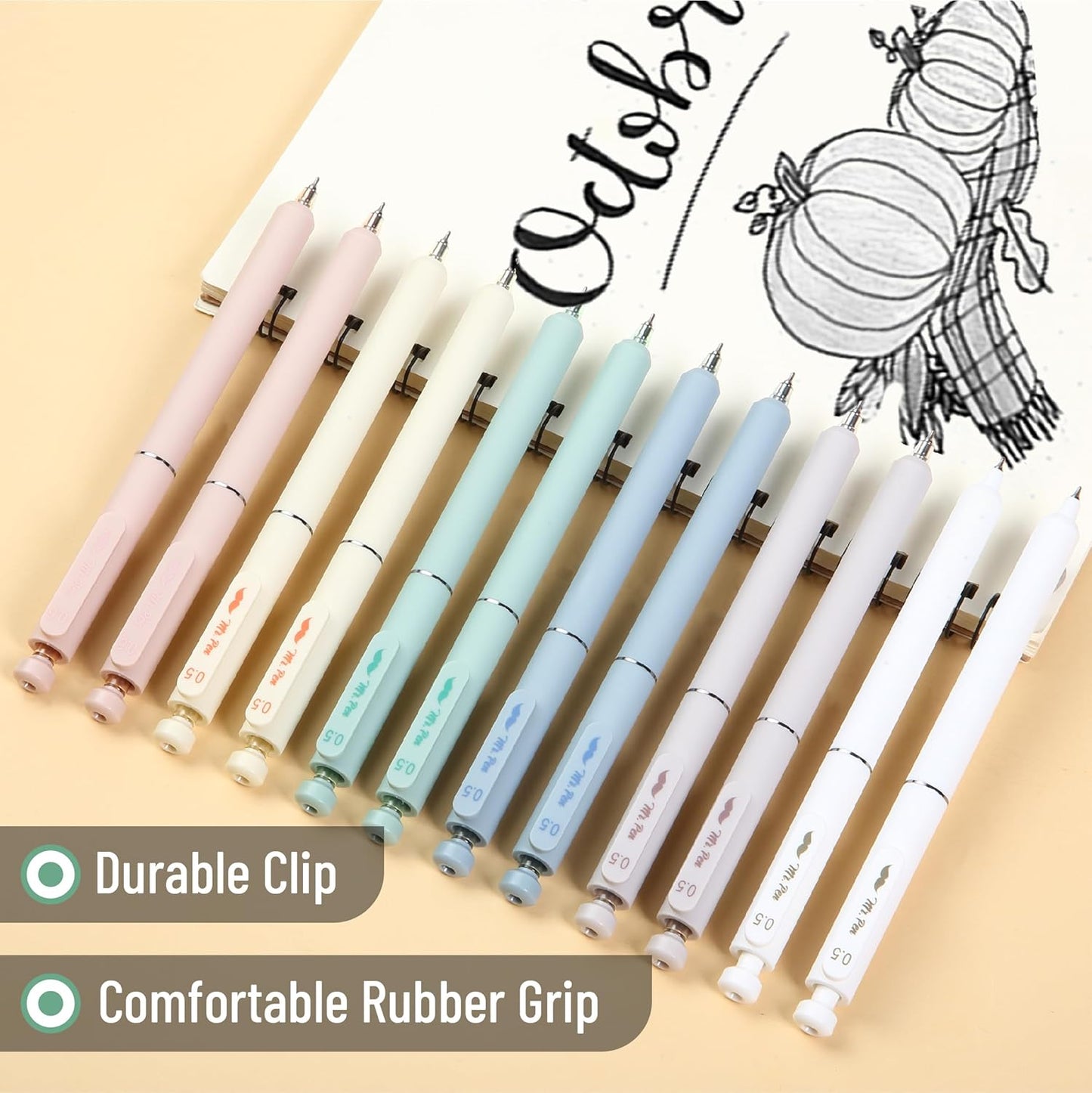 Mr. Pen- Retractable Gel Pens, 12 Pack, Black Ink, Soft Pastel Barrel Gel Pens, Gel Pens Fine Point 0.5mm, Retractable Pens, Cute Pens