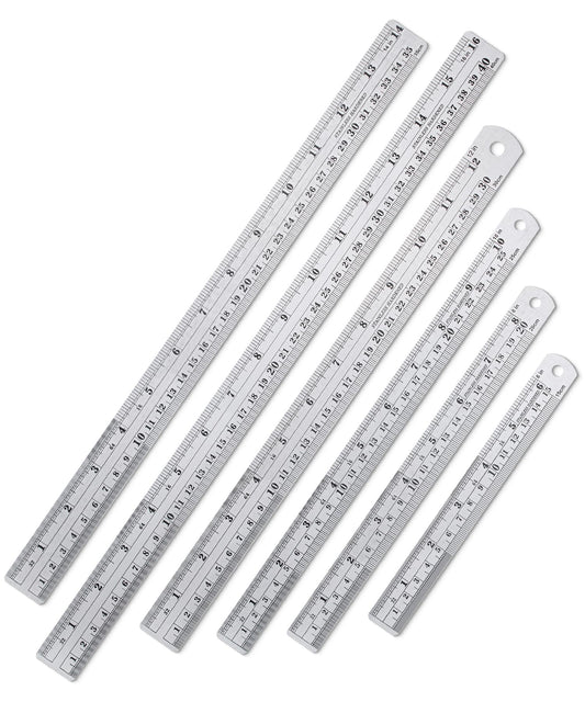 Stainless Steel Ruler, 6 pcs, 6", 8", 10", 12", 14", 16", Metric Metal Ruler Set, mm Ruler, Metal Rulers, Long Ruler, Small Metal Ruler Metal Straight Edge, Steel Straight Edge