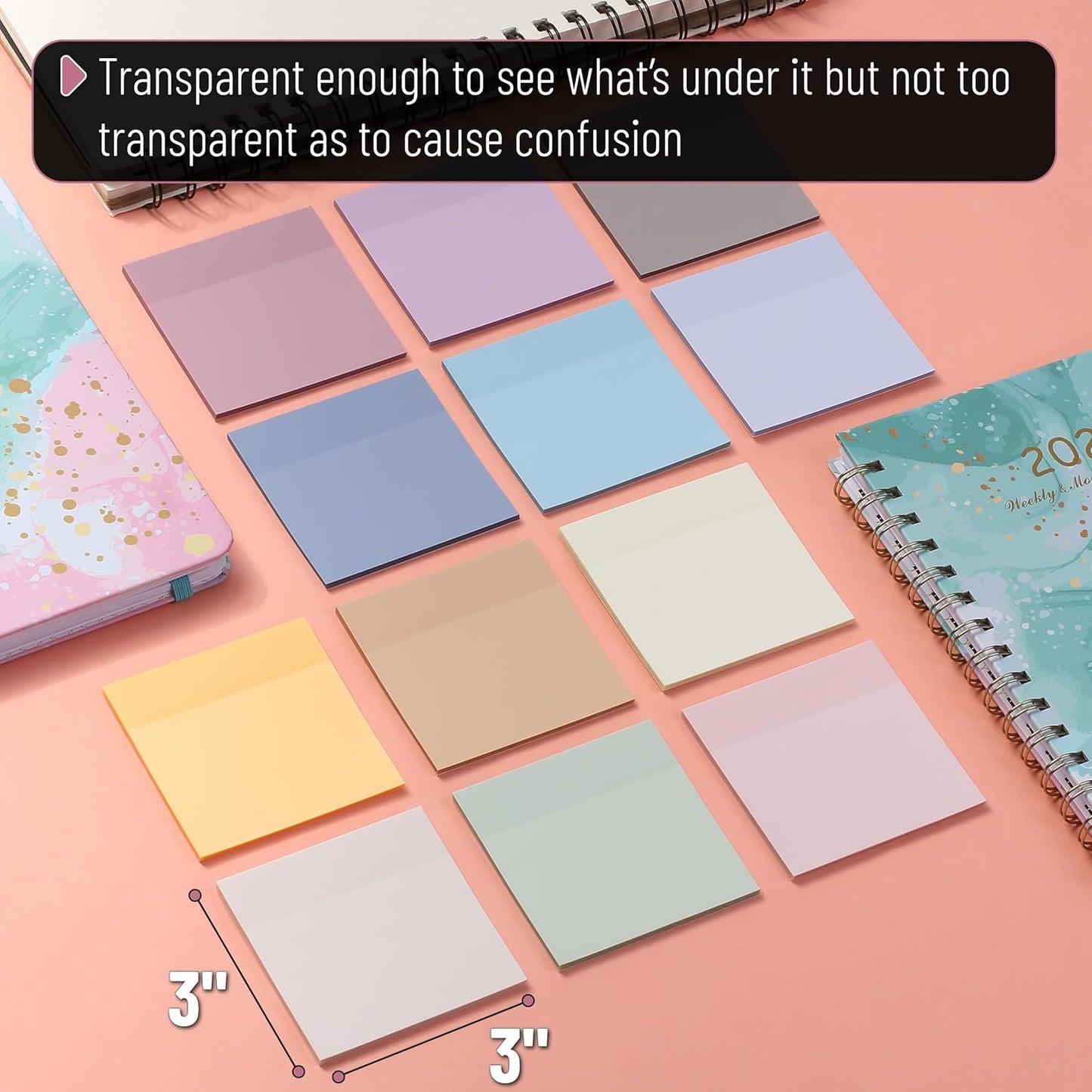 Mr. Pen- Transparent Sticky Notes, 3”x3”, Dreamy Pastel, 12 Pads, 600 Sheets, See Through Sticky Notes, Bulk Sticky Notes Transparent