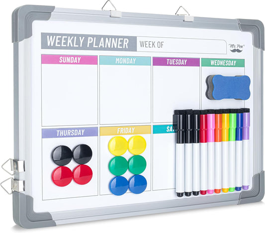 Mr. Pen- Magnetic Weekly Dry Erase Board, 12” x 16”, Double-Sided with Dry Erase Markers