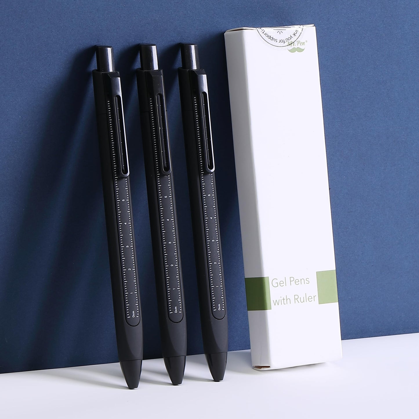 Retractable Gel Pens with Ruler, 5 Pack, Black Ink Gel Pens, Gel Pens Fine Point 0.5mm, Retractable Pens, Gel Ink Pens, Aesthetic Pens for Journaling Fine Tip Pens