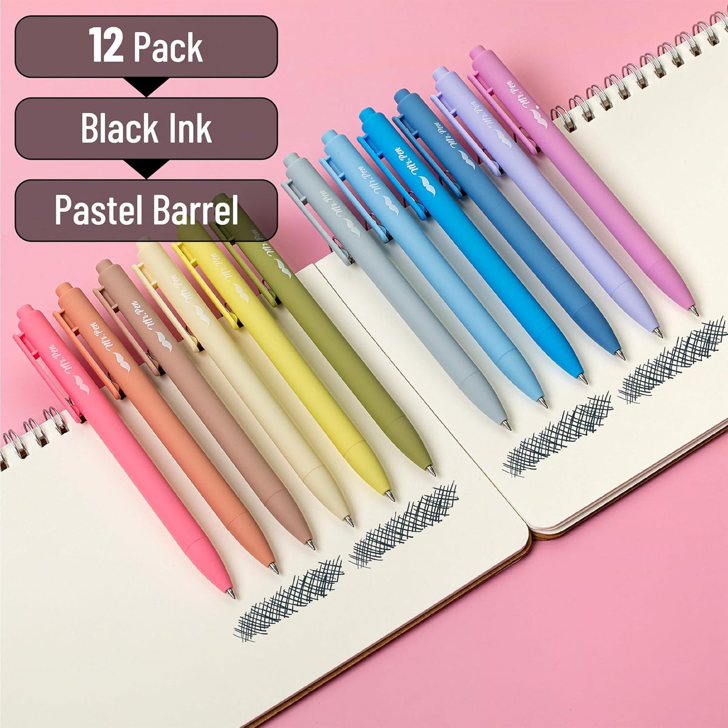 Mr. Pen- Retractable Gel Pens, 12 Pack, Black Ink, Pastel Barrel Gel Pens, Gel Pens Fine Point 0.5mm, Retractable Pens