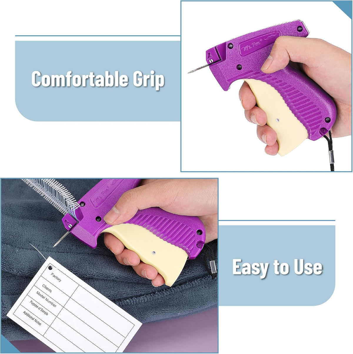 Mr. Pen- Tagging Gun, 5 Needles, 1008 pcs 2" Barbs Fasteners, Purple & White, Tagging Gun for Clothing Tag Gun for Clothes Tag Gun, Price Tag Gun
